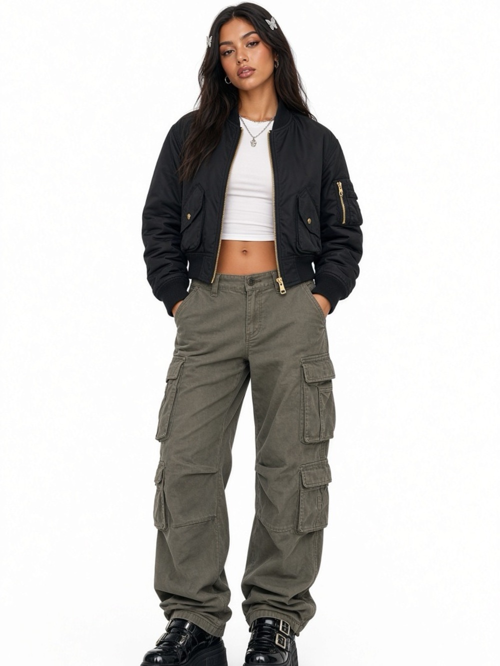 Wilfred Free Avion Flight Bomber Jacket Black Size XXS Y2K